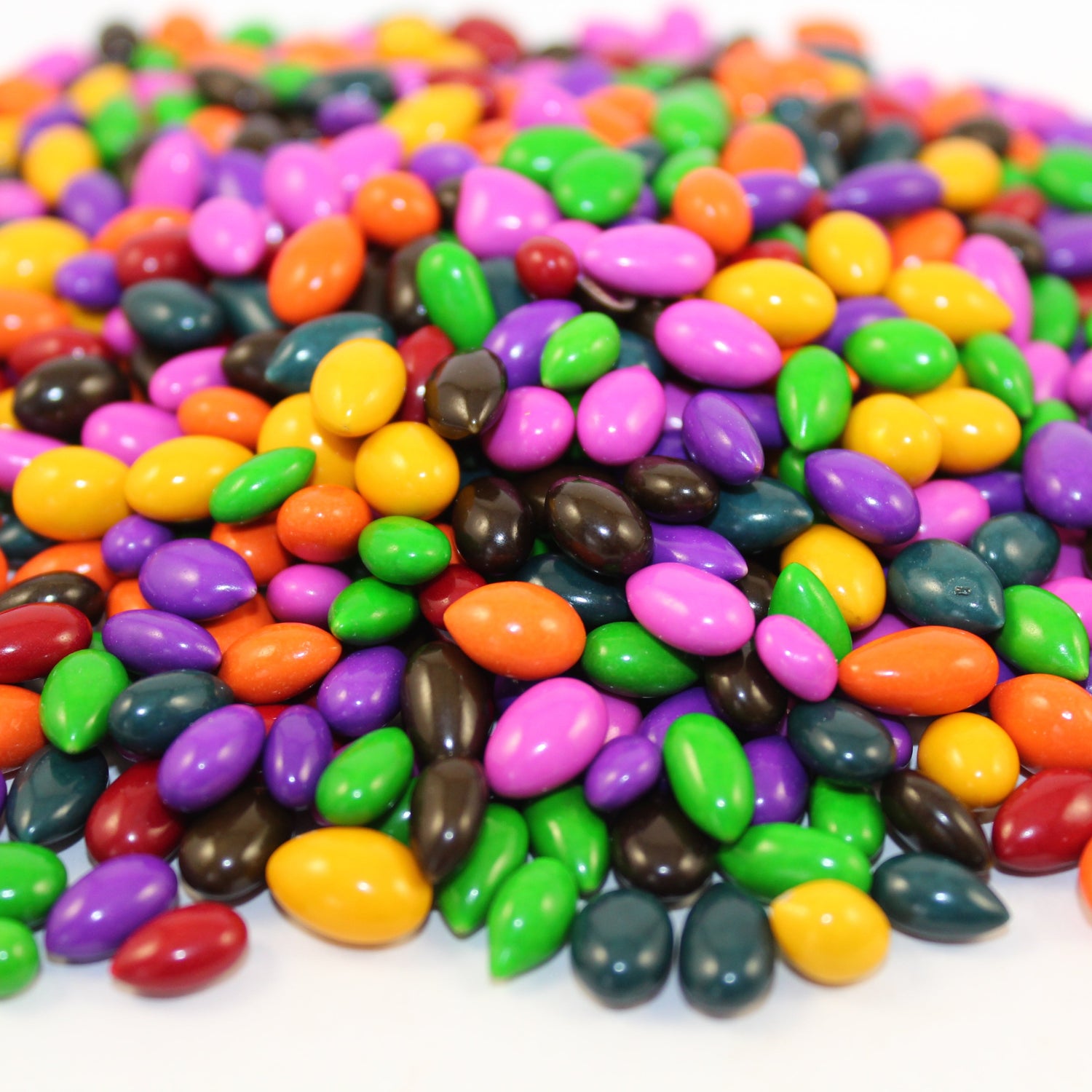 Colorful assortment of jelly beans on a white background